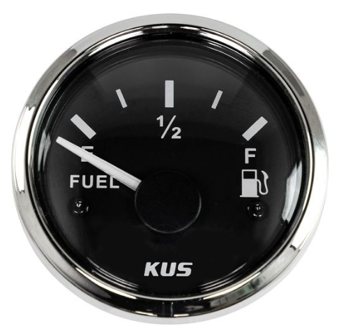 Указатель уровня топлива 0-190 Ом (ЕВРО), черный циферблат, нержавеющий ободок, д. 52 мм